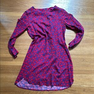 Anthropologie Red A-Line Long Sleeve Dress